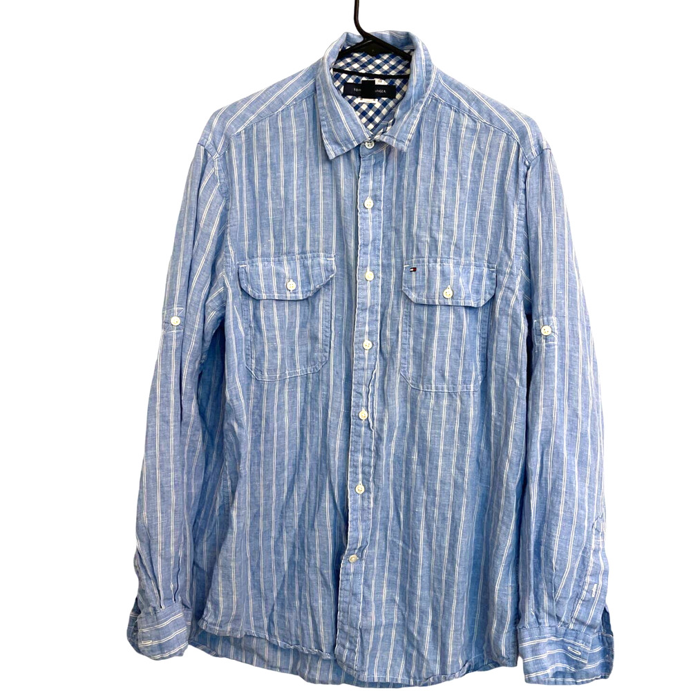 Tommy Hilfilger Linen Button up Shirt Men Sz M gently used